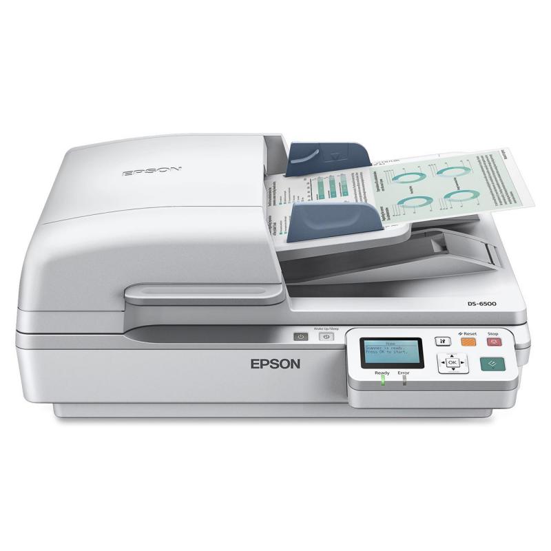 Scanner Epson DS-6500, dimensiune A4, tip flatbed, viteza scanare: 25ppm alb-negru si color, rezolutie optica 1200x1200dpi, ADF 100 pagini, duplex, senzor CCD, Scan to Email, Scan to FTP, Scan to Microsoft SharePoint, Scan to Print, Scan to Web folders, Scan to Network folders, software: ABBYY