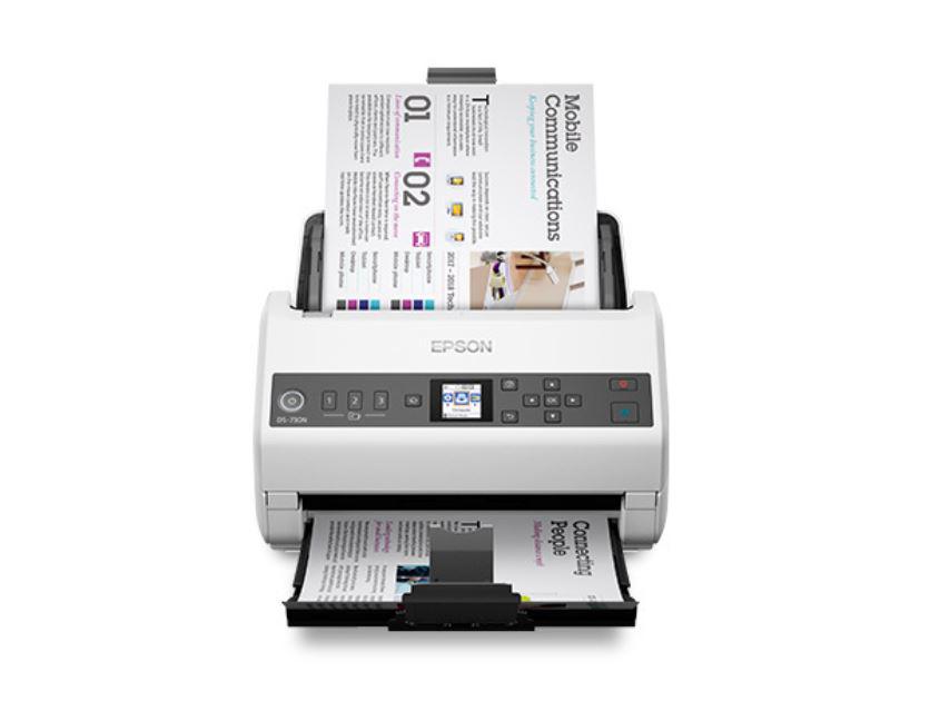 Scanner Epson DS-730N, dimensiune A4, tip sheetfed, viteza scanare: 40 ppm alb-negru si color, rezolutie optica 1200dpi, ADF Single Pass 100 pagini, duplex, Scan to Email, Scan to FTP, Scan to Web folders, Scan to Network folders, software: Epson Device Admin, Epson Document Capture (Mac only)