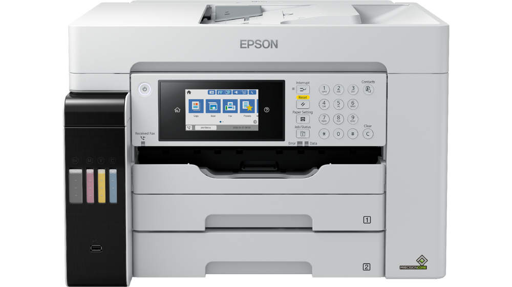 Multifunctional Epson EcoTank Pro L15180,Tehnologie printare: Inkjet,(Printare, Scanare, Copiere, Fax), Dimensiune: A3, 4 culori, FPO: 5.5 sec, Viteza printare: 25ppm Alb-negru si color, Duplex, Rezolutie printare: 4800 x 1200 DPI, ADF: 50 pagini, Capacitate hartie: 250 coli standard, 550 coli max