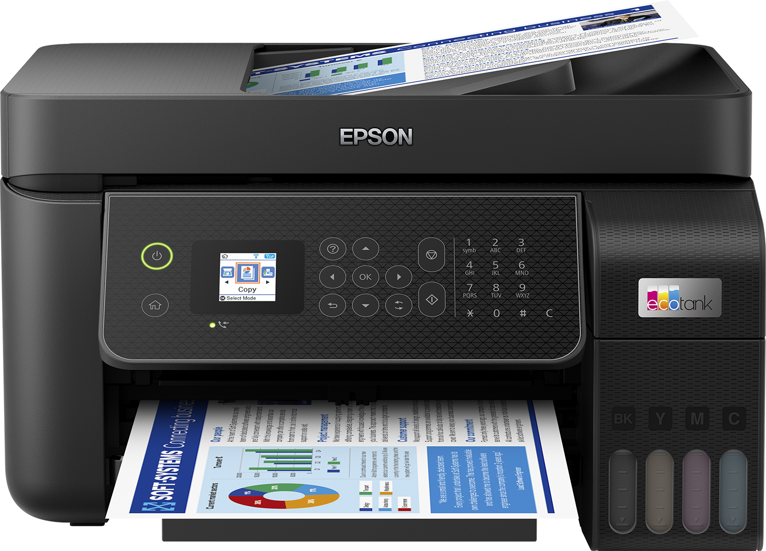 Multifunctional inkjet color Epson EcoTank CISS L5310, dimensiune A4 (Printare,Copiere, Scanare, Fax), printare borderless, viteza 33ppm alb-negru, 15ppm color, rezolutie 5760 x 1440 dpi, alimentare hartie 100 coli, ADF 30 coli ,scanner CIS, rezolutie 1200 x 2400 dpi, interfata: USB, retea, WIFI