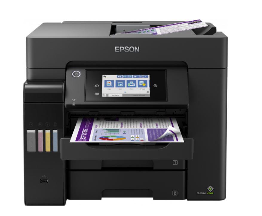 Multifunctional inkjet color CISS Epson L6570, dimensiune A4 (Printare, Copiere, Scanare, Fax), viteza 32 ppm alb-negru, 32ppm color, rezolutie 4800x1200 dpi, alimentare hartie 550 coli, scanner CIS rezolutie 1200x2400 dpi, DADF, fax memorie 550 pagini, interfata: USB 2.0, Ethernet, Wireless, WI-FI