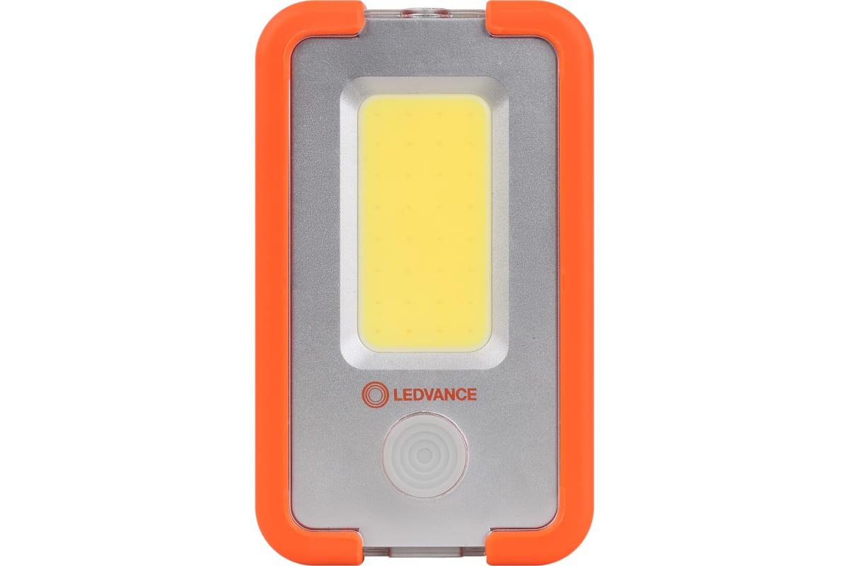 Lanterna LED camping Ledvance, 4W COB, 400 lm,  3 moduri de iluminare (100%-400 lm, 30%-120 lm si flash), acumulator Li-Ion 3000 mAh, USB power-bank, IP20, brat magnetic, carlig, cablu incarcare USB inclus, Portocaliu/Gri