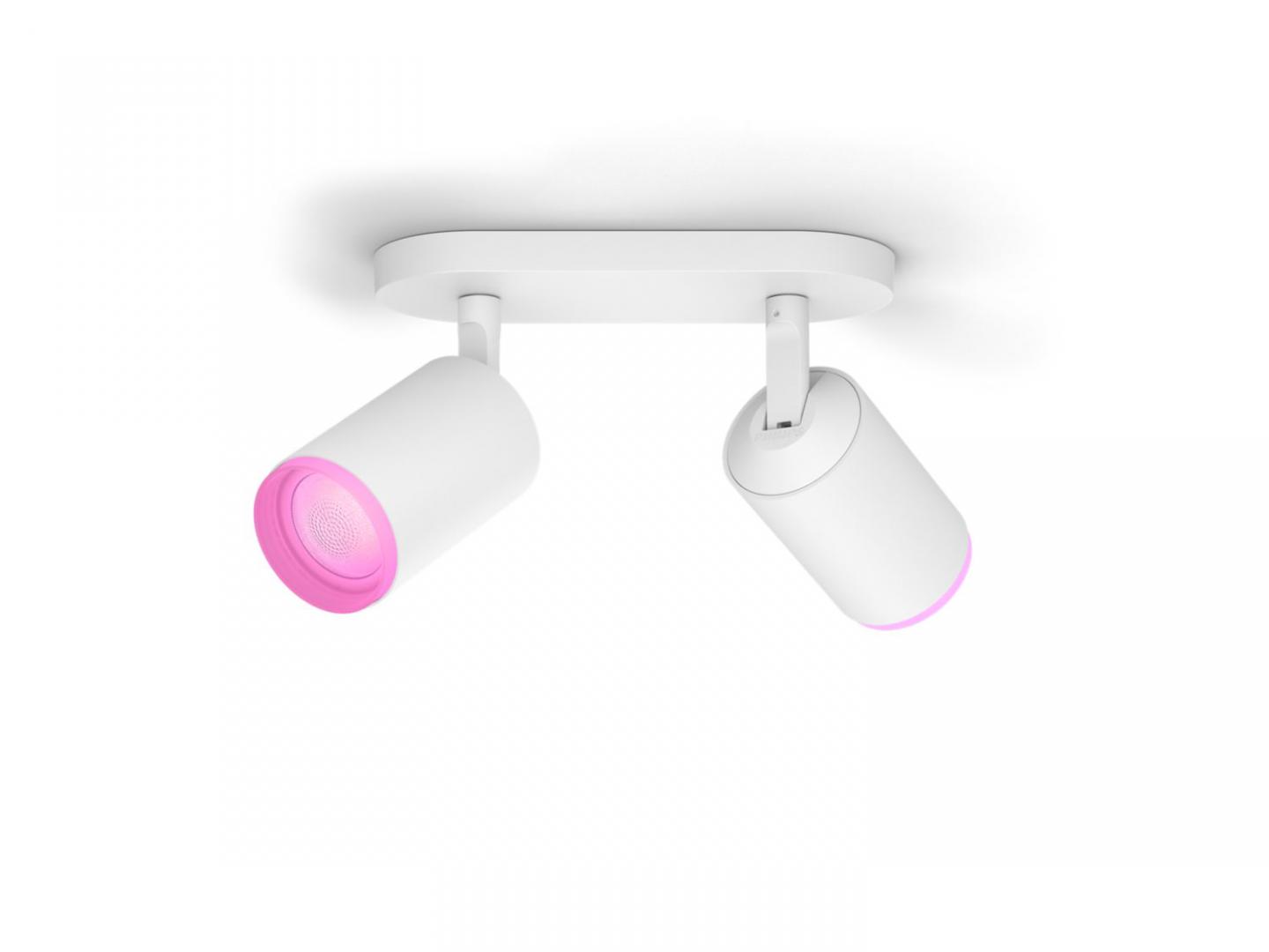 Spot LED RGB Dublu Philips Hue Fugato, Bluetooth, 2xGU10, 2x5.7W, 700lm ,lumina alba si color (2000-6500K), IP20, Metal, Alb