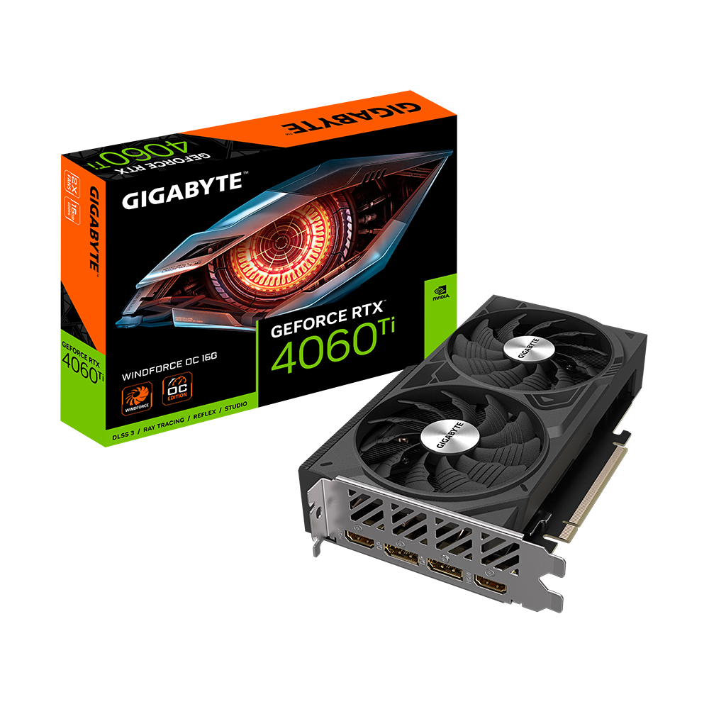 Placa Video GIGABYTE GEFORCE RTX 4060 TI WINDFORCE OC 16G 128 bit GDDR6 PCIE 4.0, 2x DP 2x HDMI