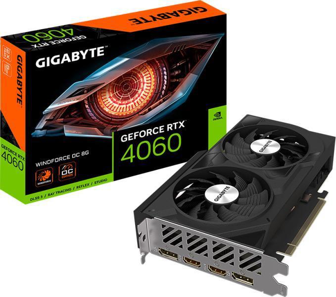 Placa Video GIGABYTE GEFORCE RTX 4060 WINDFORCE 8G GDDR6 128 bit PCIE 4.0, 2x DP 2x HDMI