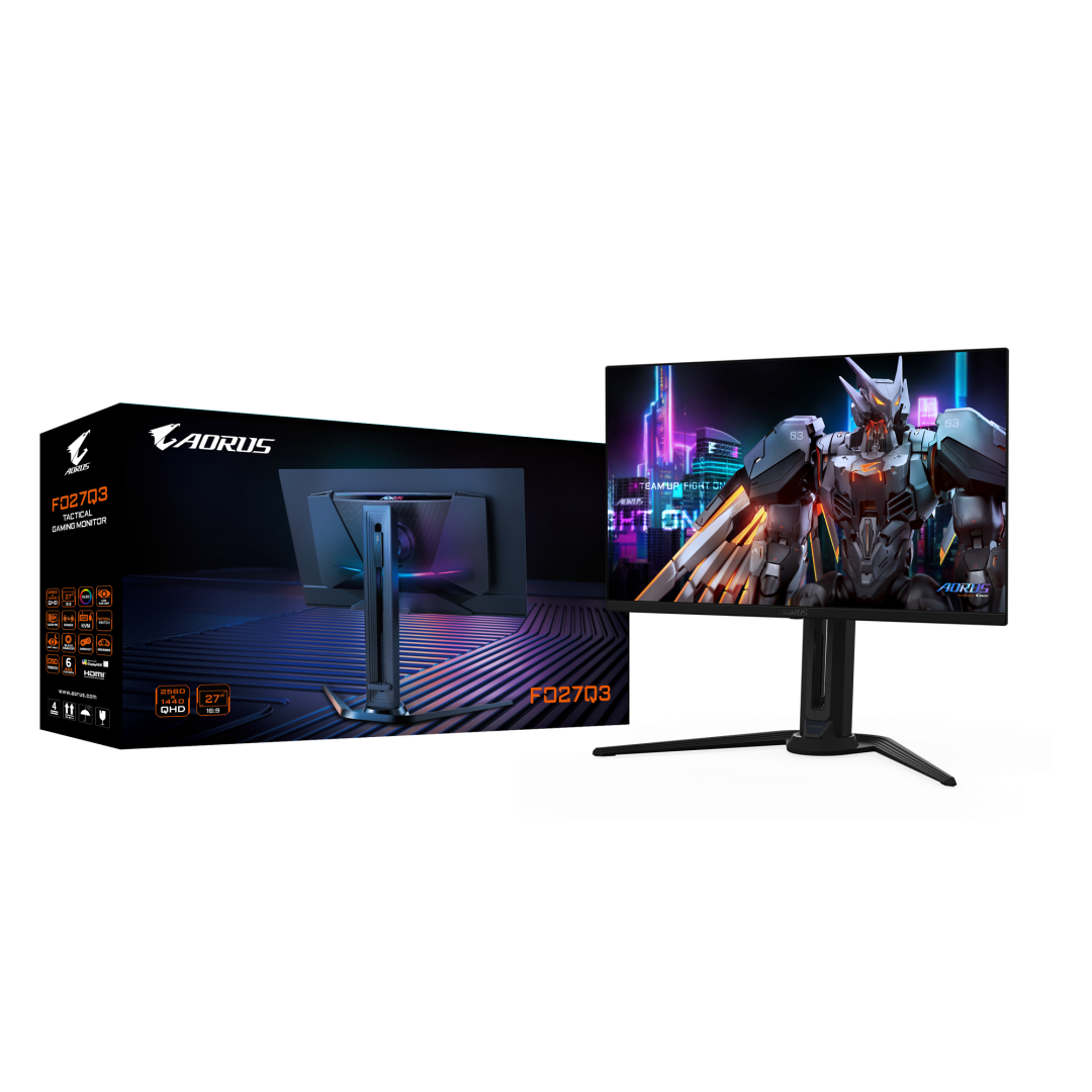 GIGABYTE FO27Q3 GAMING MONITOR 27", OLED, Rezolutie: 2560 x 1440(QHD), Luminozitate: 250 cd/m2, Contrast: 1.5M:1, Unghi vizualizare: 178°(H)/178°(V), Timp raspuns: 0.03ms GTG, Refresh rate: 360Hz, Flicker- free, Interfata: 2 x HDMI 2.1 1 x Displayport 1.4 1 x USB Type-C (Alternate Mode; Upstream