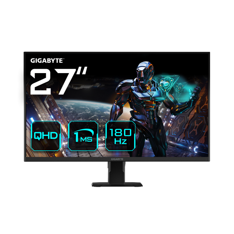 Gigabyte Monitor Gaming 27" SS IPS GS27QA, Non-glare, Rezolutie: 2560 x 1440(QHD), Luminozitate: 300 cd/m2, Contrast: 1000:1, Unghi vizualizare: 178°(H)/178°(V), Culori: 16.7M, Timp raspuns: 1ms, Refresh rate: 180Hz, HDR Ready, Flicker-free, Interfata: 2 x HDMI 2.0, 1 x Displayport 1.4, 1 x Earphone