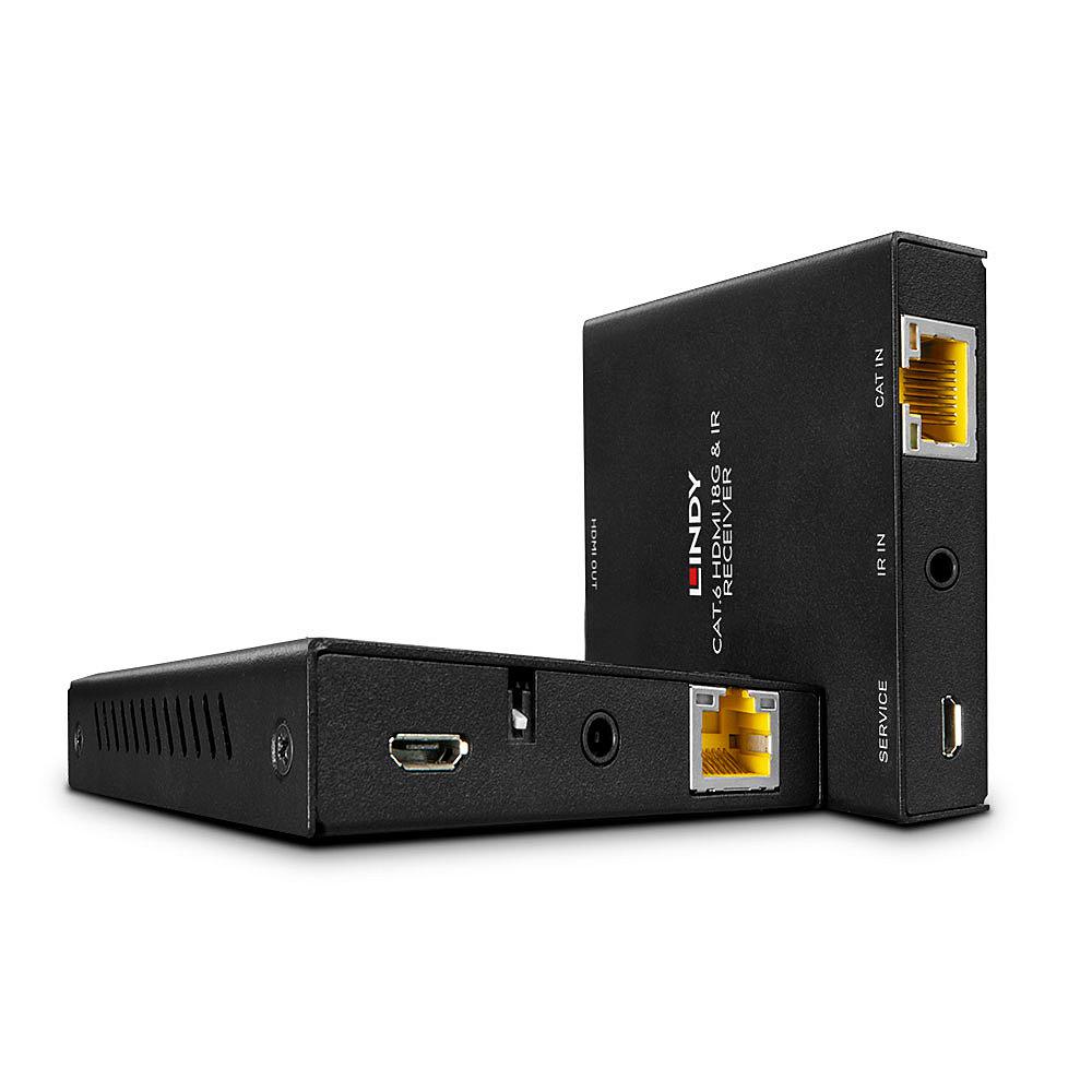 HDMI Extender Lindy, 50m, Cat 6, HDMI 4K60, interfata HDMI 2.0, latime de banda 18Gbps, distanta maxima 50m - Cat.6/7, 30m - Cat.5e, negru