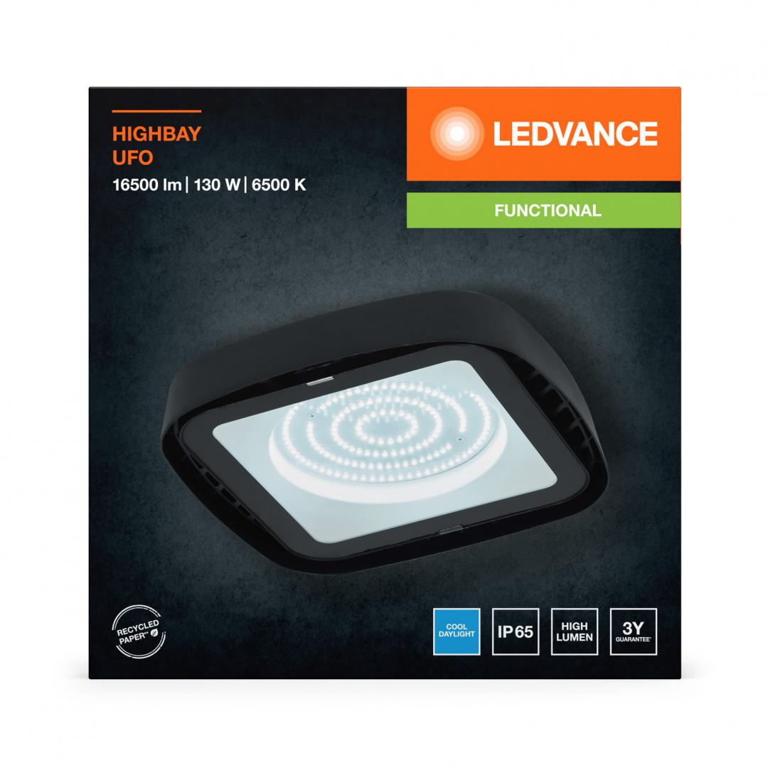 Corp LED industrial Ledvance HIGHBAY UFO, 130W, 220-240V, 16500 lm ,lumina rece (6500K), IP65, Ø273mm, Negru