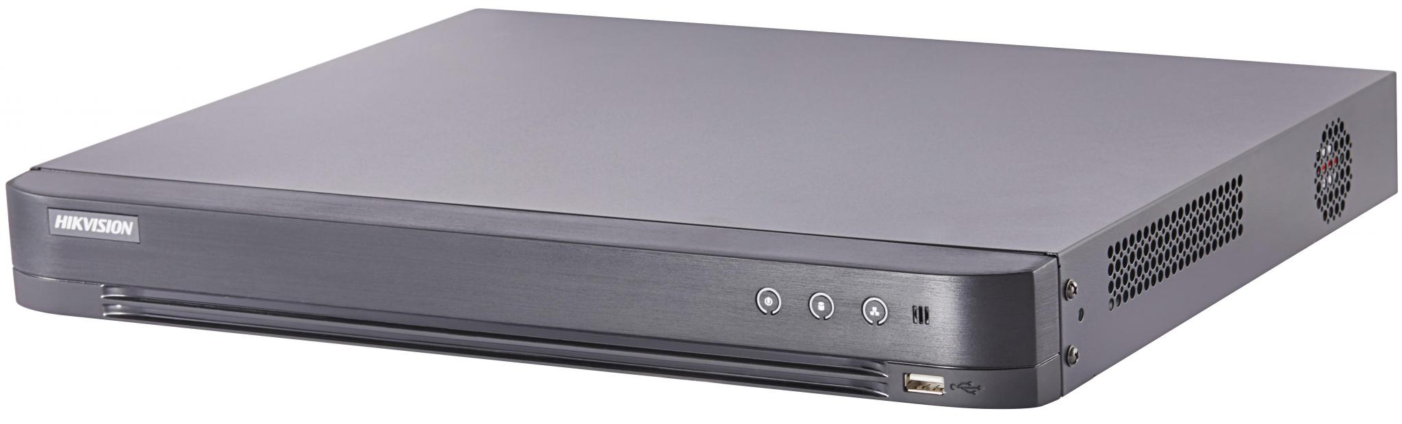 DVR Hikvision Turbo HD 4.0, DS-7204HUHI-K1/P; 5MP; 4 Channel; H265 +;H265;H264+;H264, 4-ch video and 4-ch audio input, 2-ch IP up to 6MP resolution input, 5MP @ 12fps/ch; 4MP @15 fps/ch, built-in PoC, 1 SATA interface, Connectable to Turbo HD/HDCVI/AHD/CVBS signal input, HDMI/VGA and CVBS Output, 2*