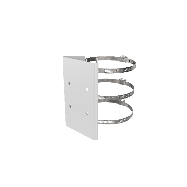 Hikvision horizontal pole mount, DS-1673ZJ; Colour: white; Material: Steel(mounting board) and Stainless Steel(clamp); Diameter of clamp: Φ67-127mm; Match up with pendant mount.