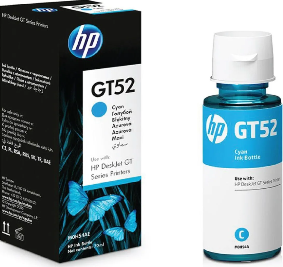 Rezerva cerneala HP M0H54AE, GT52, Culoare: Cyan, Capacitate: 70ml/8k pagini, Compatibilitate: HP 5820, 5810, HP 100 SERIES, HP 300 SERIES, HP 500 SERIES, HP 600 SERIES, HP 720 ALL IN ONE