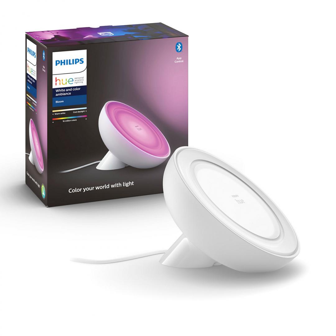 Lampa LED RGB Philips New Hue Bloom (gen4), Bluetooth, 7.1W, 500 lm ,lumina alba si color (2000-6500K), IP20, 12.6cm, Alb