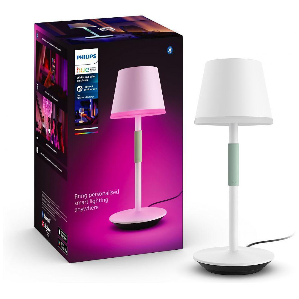 Lampa LED RGB Philips Hue Go, Bluetooth, cu acumulator, 6W, 530 lm ,lumina alba si color (2000-6500K), dimabila, IP20, 35cm, Metal, Alb