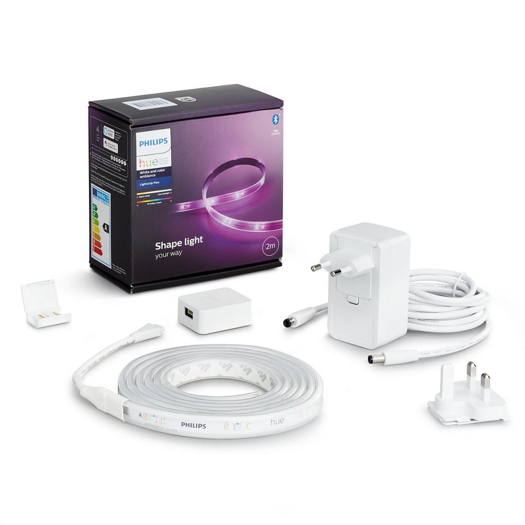 Banda LED RGB inteligenta Philips Hue Lightstrip Plus, Bluetooth, 20W, 1700 lm, lumina alba si color (2000-6500K), IP20, 2 metri