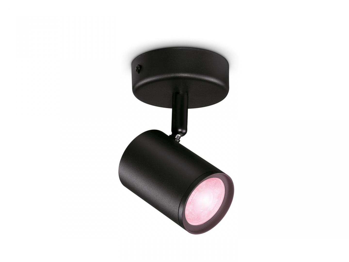 Spot LED RGB WiZ Imageo, Wi-Fi, Bluetooth, 4.9W, 345 lm, lumina alba si color (2200-6500K), IP20, Metal, Negru