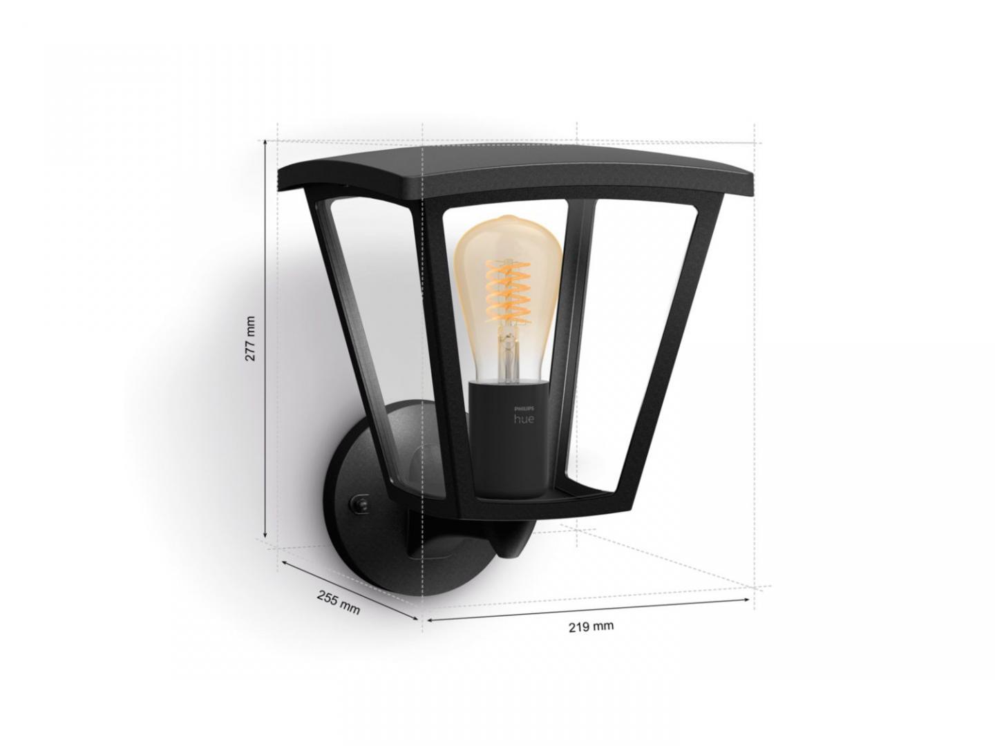 Aplica tip felinar LED pentru exterior Philips Hue Inara UP, 1xE27, 7W, 550 lm, lumina calda (2700K), dimabila, IP44, 256x219x277mm, Negru