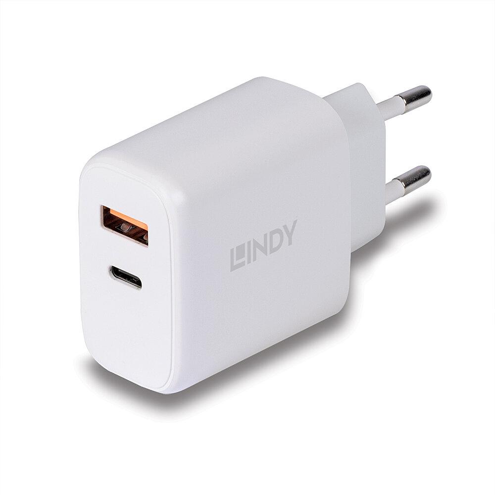 Incarcator Lindy USB A & C, 30W, putere intrare 100-240VAC, 50/60Hz 0.6A, putere iesire USB Type A: 5V 3A, 9V 2A, 12V 1.5A USB Type C: V V 3A, 9V 3A, 12V 2.5A, 15V 2A, 20V 1.5A, PPS33 11V 2.7A, PPS33 16V 1.88A USB Type A & C: 5V 3Apower, alb