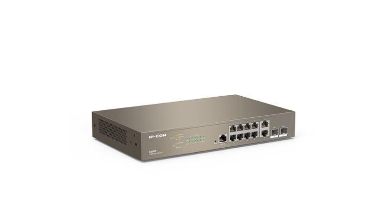 IP-COM switch G5312F, 12-Port Gigabit Ethernet managed L3 switch, Standard and Protocol: IEEE802.3、 IEEE802.3u、 IEEE802.3ab、 IEEE802.3ad、 IEEE802.3z、IEEE802.3x、IEEE802.1p、 IEEE802.1q、 IEEE802.1w、 IEEE802.1d、 IEEE802.1s;Interface: 10 x 10/100/1000 Base-T Ethernet ports, 2 x 1000 Base-X SFPports