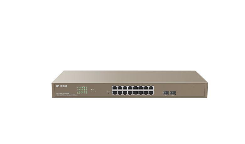 IP-COM 18-Port Gigabit Ethernet managed switch, G3318P-16-250W; Network standard: IEEE 802.3, IEEE 802.3u, IEEE 802.3ab, IEEE 802.3x, IEEE 802.3z, IEEE 802.1p/q/w/d, and IEEE 802.3af/at , Interfata: 16 x 10/100/1000Base-T Ethernet port, 2 x 1000Base-X SFP slot, POE ports 1- 16, 230W total, Switching