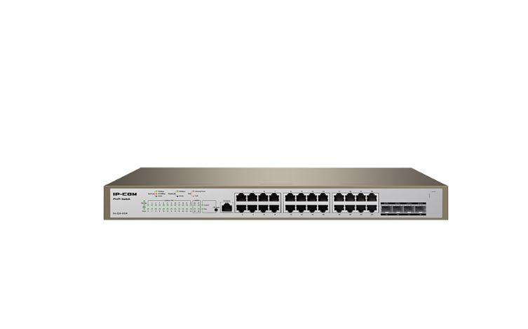 IP-COM PRO-S24-410W, 24 x 10/100/1000 Base-T Ethernet ports(PoE), 4 x 1000 Base-X SFP ports, Standards&Protocols: IEEE 802.3/3u/3ab/3z/3x/1p/1q/1w/1d/1s/3af/at standards , Switching capacity: 56 Gbps, 1 X RJ45 Console port, Packet forwarding rate: 41.7 Mpps, VLAN Layer-3 interfaces.