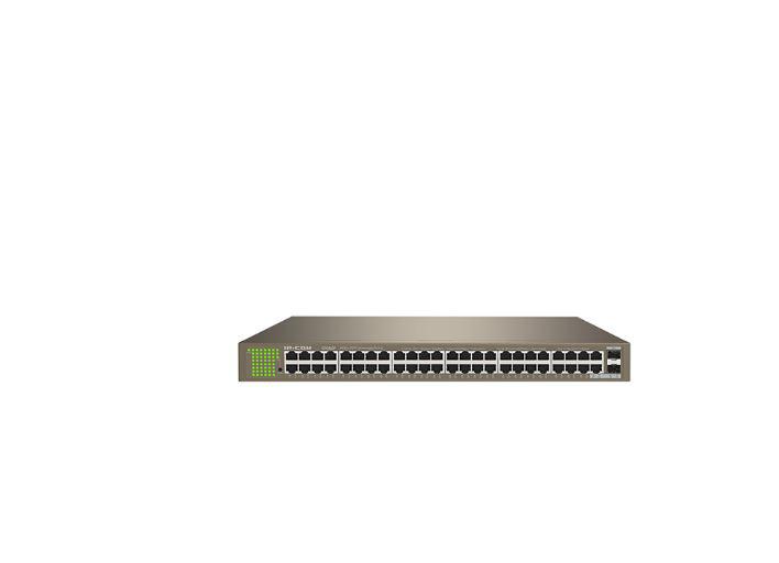 Switch IP-COM G1050F, standarde retea: IEEE 802.3, IEEE 802.3u, IEEE 802.3x, IEEE 802.3ab, IEEE 802.3z, interfata: 48 x 10/100/1000 RJ45, 2 x SFP 1000 Mbps, dimensiuni: 440 mm x 240 mm x 44 mm, carcasa metal, fara ventilator, capacitate: 100Gbps, buffer: 12mb.