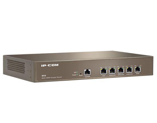 IP-COM M50 Mutti-WAN Hotspot Router, Procesor: 800Mhz Dual Core, Dimensiuni: 440*285*44(mm) 512 Mb RAM, 128 Mb Flash, Interfata: 5*GE(1~4 WAN/ 4~1 LAN), 1*RJ45 Console, capacitate maxima utilizatori: 200, Smart Bandwith Control, Tip Conexiune: PPPoE/DHCP/Static IP.