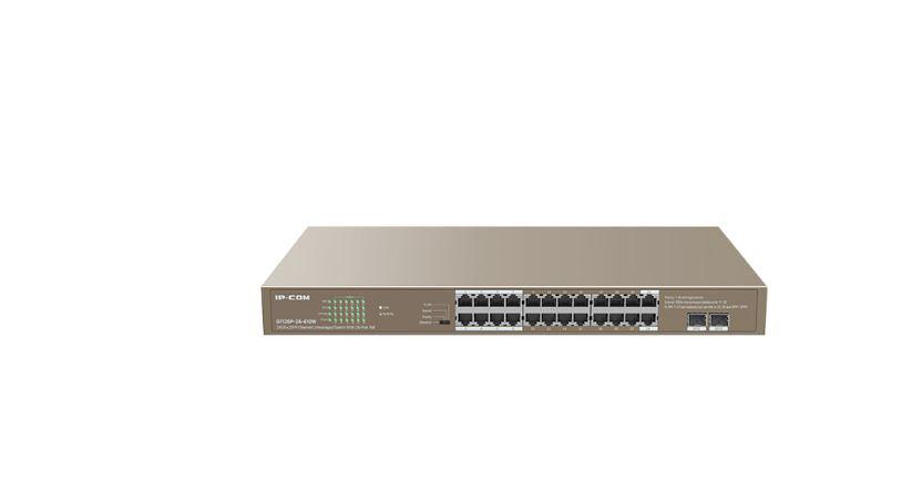 Ip-com switch G1126P-24-410W, 24-Port PoE, 24GE + 2SFP Ethernet Switch ,unmanaged, Interfata: 24 * 100/1000 Mbps Base-T RJ45 ports (Data/Power), 2* 1000 Mbps Base-X SFP port, Switching capability: 48 Gbps, Packet forwarding rate: 35.7 Mpps, Buffer: 2M, PoE supply: Ports 1-24 support standard