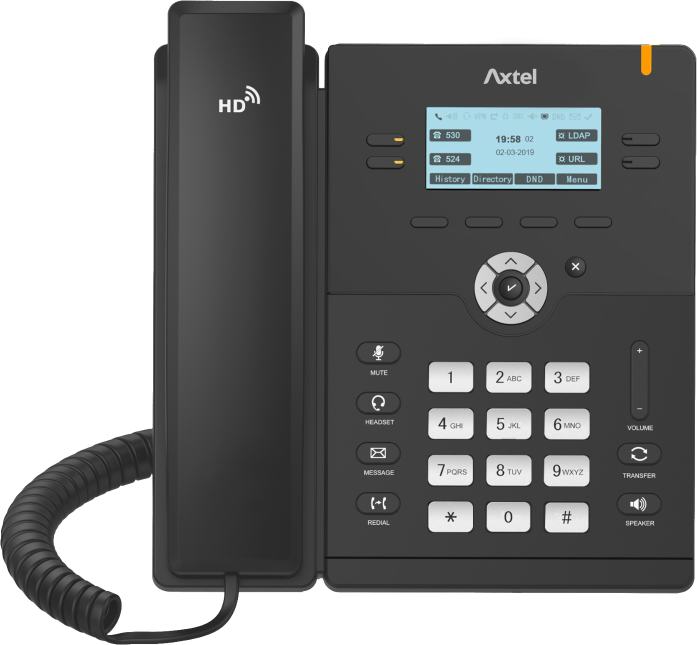 Telefon IP Axtel AX-300G, ecran LCD 192x64, 4 line Desktop IP Phone, porturi Dual Gigabit Ethernet, POE sau cu alimentare electrica,  se livreaza fara alimentare electrica, garantie standard 12 luni.