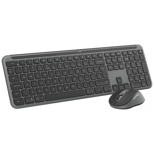 Kit wireless Logitech MK950 Signature Slim Combo, rezolutie mouse 4000 dpi, baterii mouse 1x AA (inclusa), tastatura wireless 2.4 GHz, baterii 2 x AA (incluse), gri