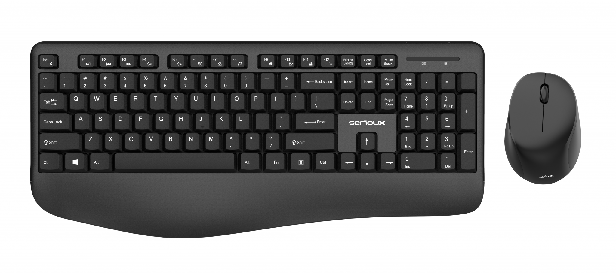 Kit tastatura + mouse Serioux NK9810WR, wireless 2.4GHz, US layout, multimedia, mouse optic 1200dpi, negru, USB, nano receiver