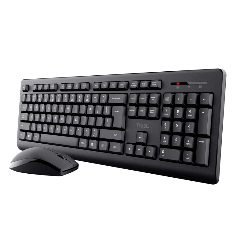 Kit Trust Primo tastatura standard, mouse wireless optic, rezoltie maxima 1200 DPI, negru