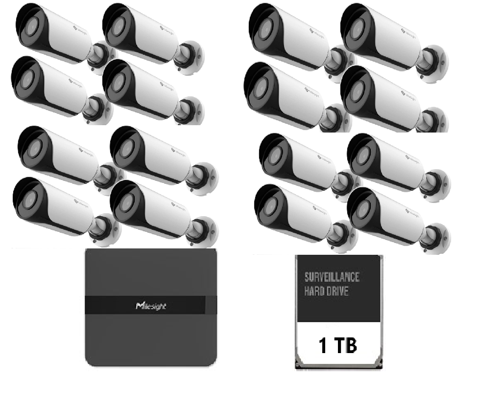 Kit supraveghere video Milesight 16 buc camera Bullet MS-C2964-UPD + 1buc NVR MS-N5016-PE