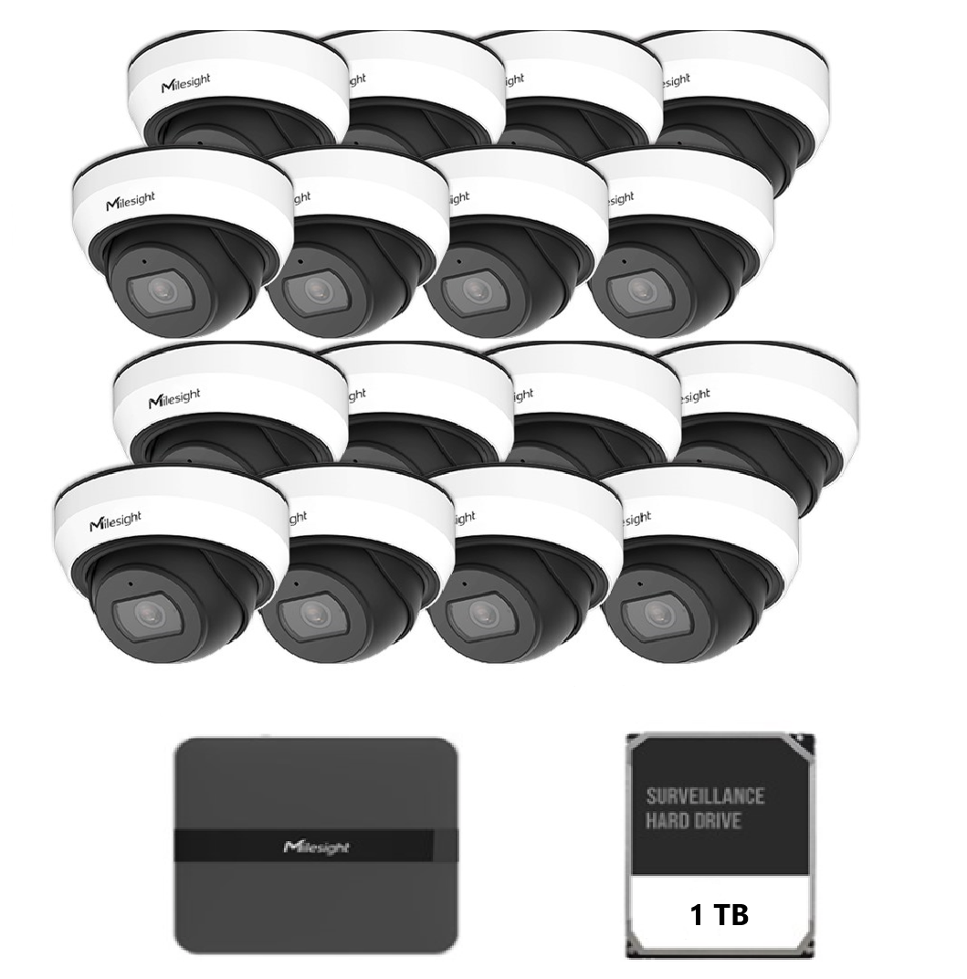 Kit supraveghere video Milesight 16 camere Dome MS-C2973-PD + 1 NVR  MS- N5016-PE