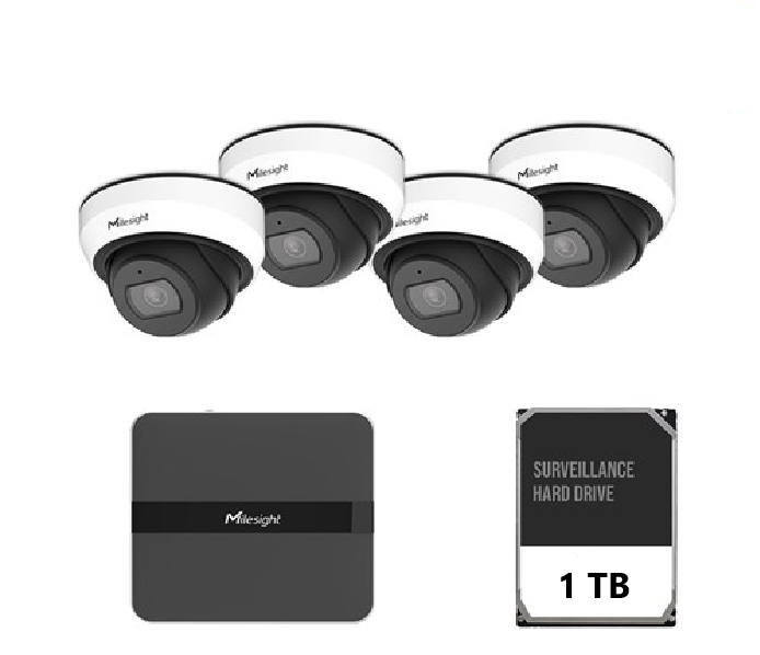 Kit supraveghere video Milesight 4 buc camera Dome MS-C2973-PD + 1 buc NVR MS-N1004-UPC