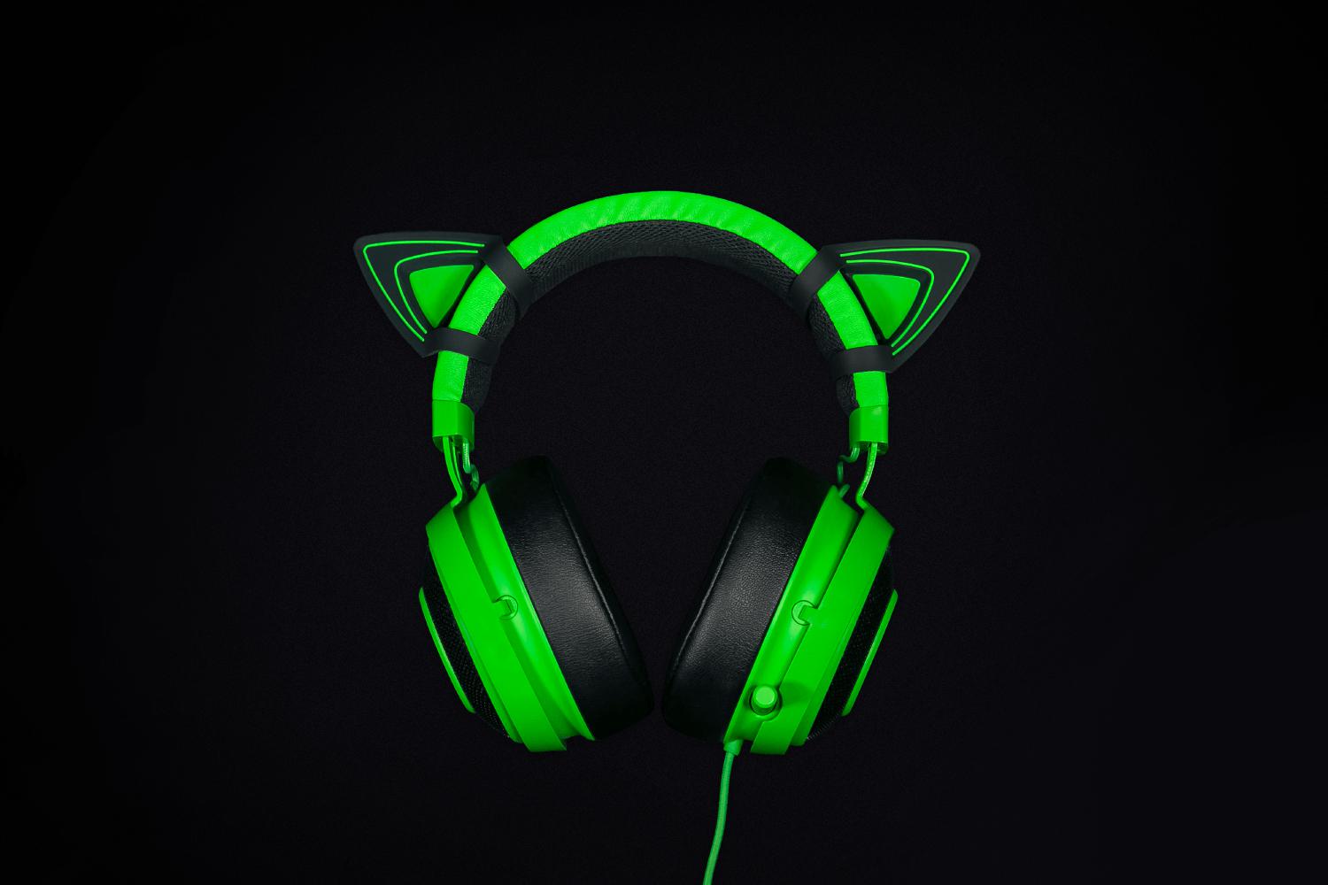 Kitty ears for Razer Kraken, Adjustable design for different looks, Sturdy and waterproof for worry-free use, green