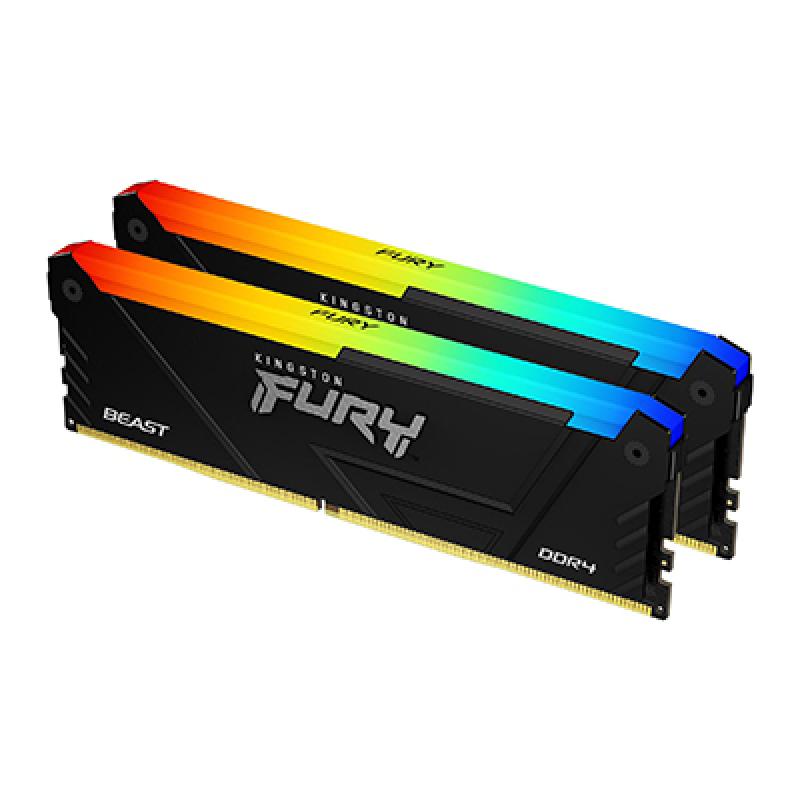 Memorie RAM Kingston Fury Beast RGB, DIMM, DDR4, 64GB, 3600MHz, CL18, 1.35V, Kit of 2, RGB Lighting