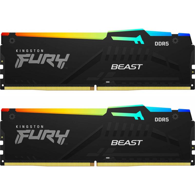 Memorie RAM Kingston , DIMM, 16GB (2x8GB) DDR5, CL40, 5200MHz FURY Beast RGB
