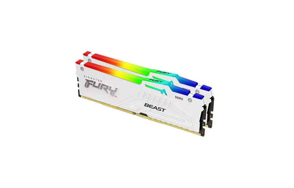 Memorie RAM Kingston, DIMM, DDR5, 64GB, 6000MHz, CL40, 1.35V, FURY Beast White, RGB, Kit of 2