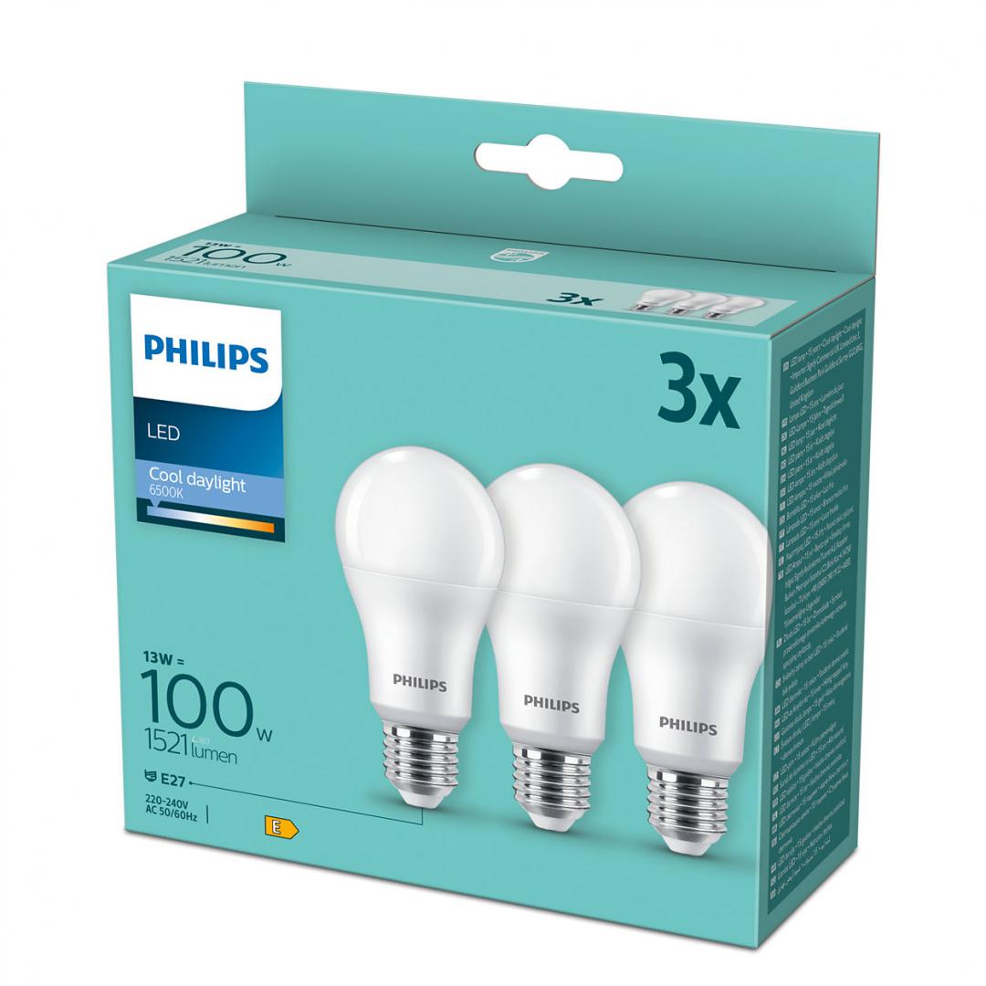 3 Becuri LED Philips A67, E27, 13W (100W), 1521 lm, lumina rece (6500K) ,mat