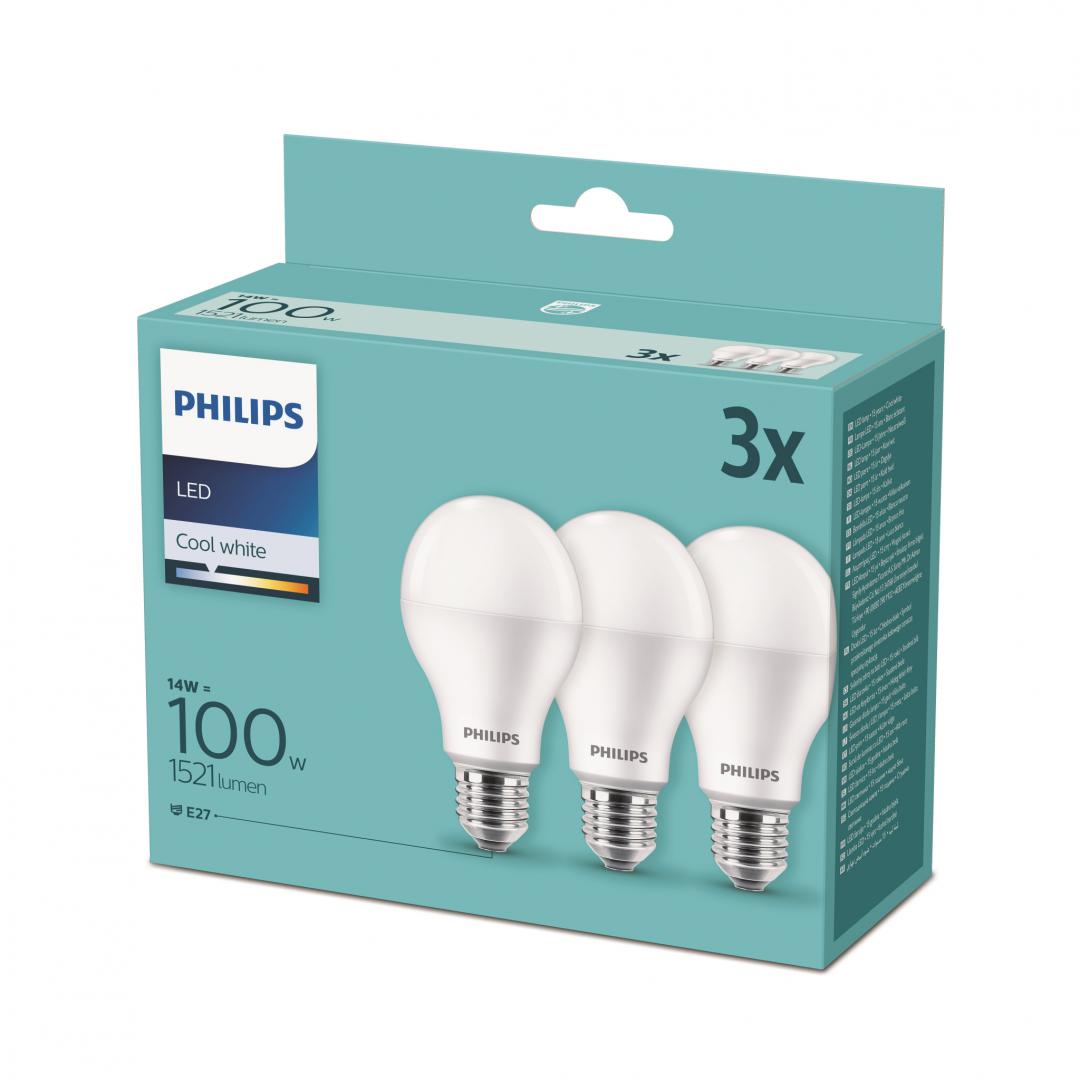 3 Becuri LED Philips A67, E27, 13W (100W), 1521 lm, luminaneutra(4000K), mat