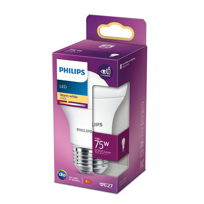 Bec LED Philips A60, EyeComfort, E27, 11W (75W), 1055 lm, luminacalda(2700K), mat