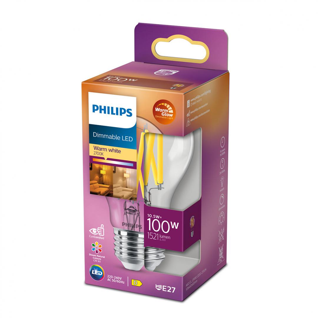 Bec LED Philips Classic A60, EyeComfort, E27, 10.5W (100W), 1521 lm ,lumina calda (2200-2700K), dimabil