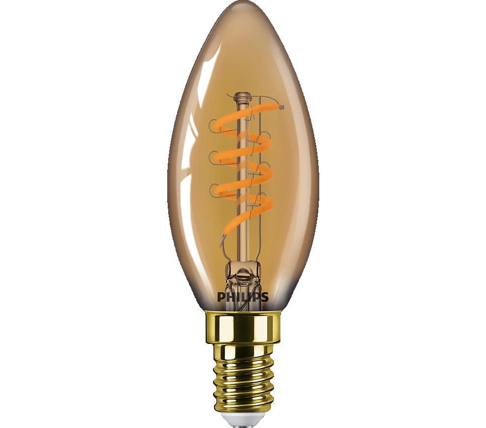 Bec LED vintage (decorativ) Philips Classic Gold Candle B35, EyeComfort ,E14, 2.5W (15W), 136 lm, lumina calda (1800K), dimabil, cu filament