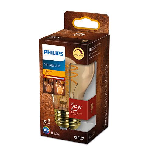 Bec LED vintage (decorativ) Philips Classic Gold Bulb A60, EyeComfort ,E27, 4W (25W), 250 lm, lumina calda (1800K), dimabil, cu filament