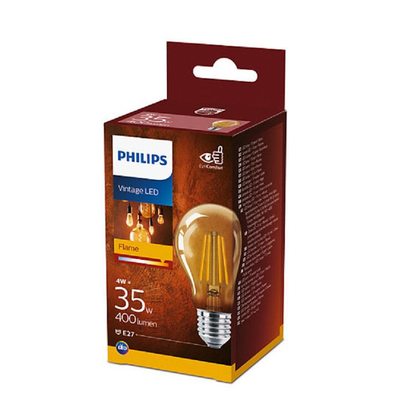 Bec LED vintage (decorativ) Philips Classic Gold Bulb A60, EyeComfort ,E27, 4W (35W), 400 lm, lumina calda (2500K), cu filament