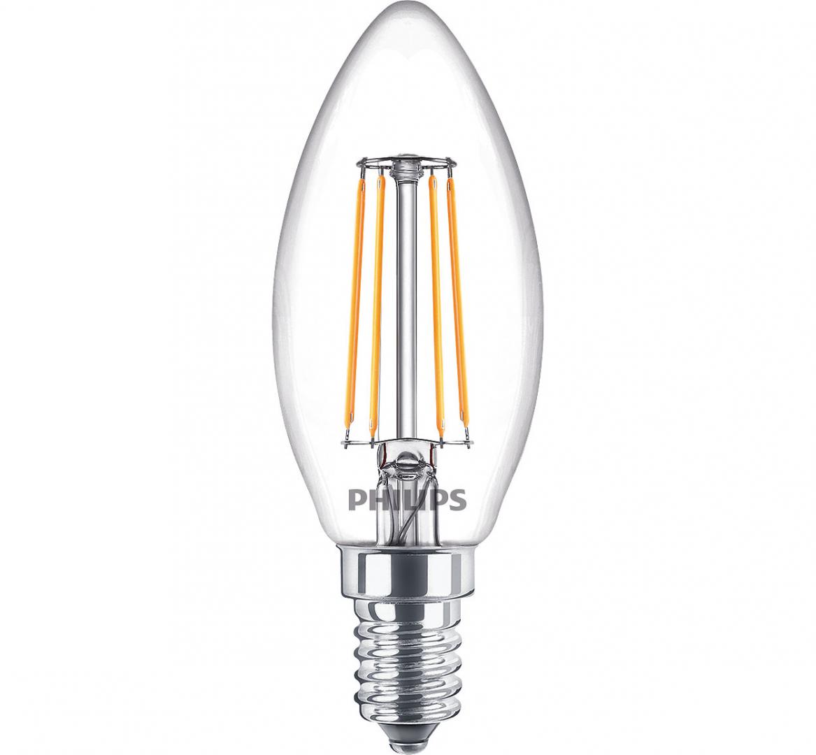 3 Becuri LED Philips Classic B35, E14, 4.3W (40W), 470 lm, luminacalda(2700K), cu filament