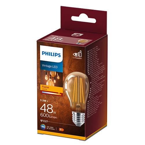 Bec LED vintage (decorativ) Philips Classic Gold Bulb A60, EyeComfort ,E27, 5.5W (48W), 600 lm, lumina calda (2500K), cu filament