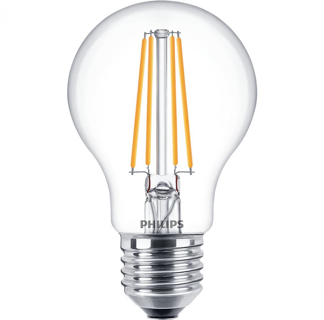 Bec LED Philips Classic A60, EyeComfort, E27, 7W (60W), 806 lm, luminacalda (2700K), cu filament