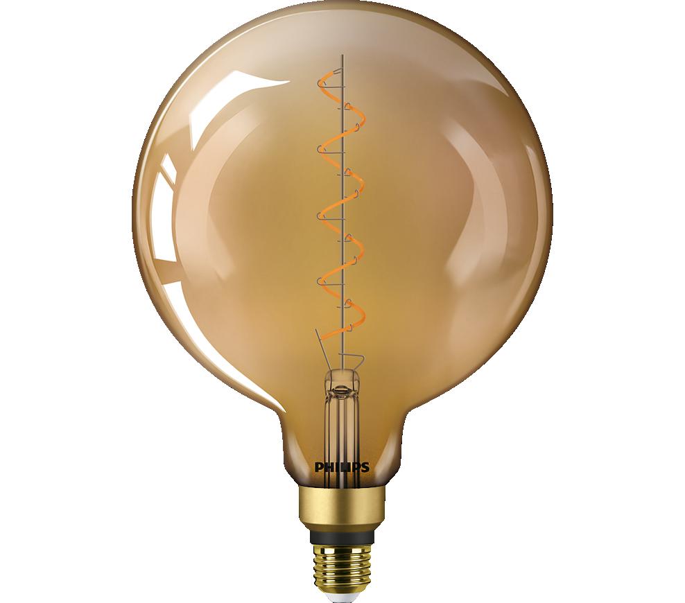 Bec LED vintage (decorativ) Philips Classic Gold Giant G200, EyeComfort, E27, 4.5W (28W), 300 lm, lumina calda (1800K), cu filament, 28.6x20.2cm